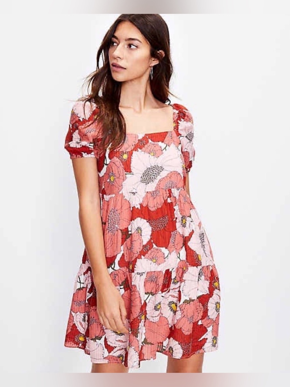 NWT LOFT Poppy Square Neck Puff Sleeve Dress